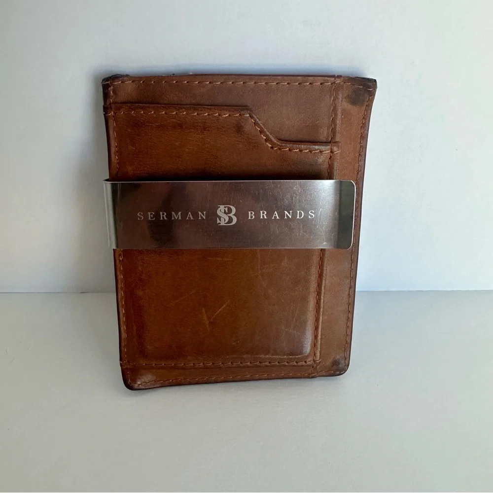 Serman Brands Men’s Slim Money Clip Wallet in Compact Cognac Brown Leather
